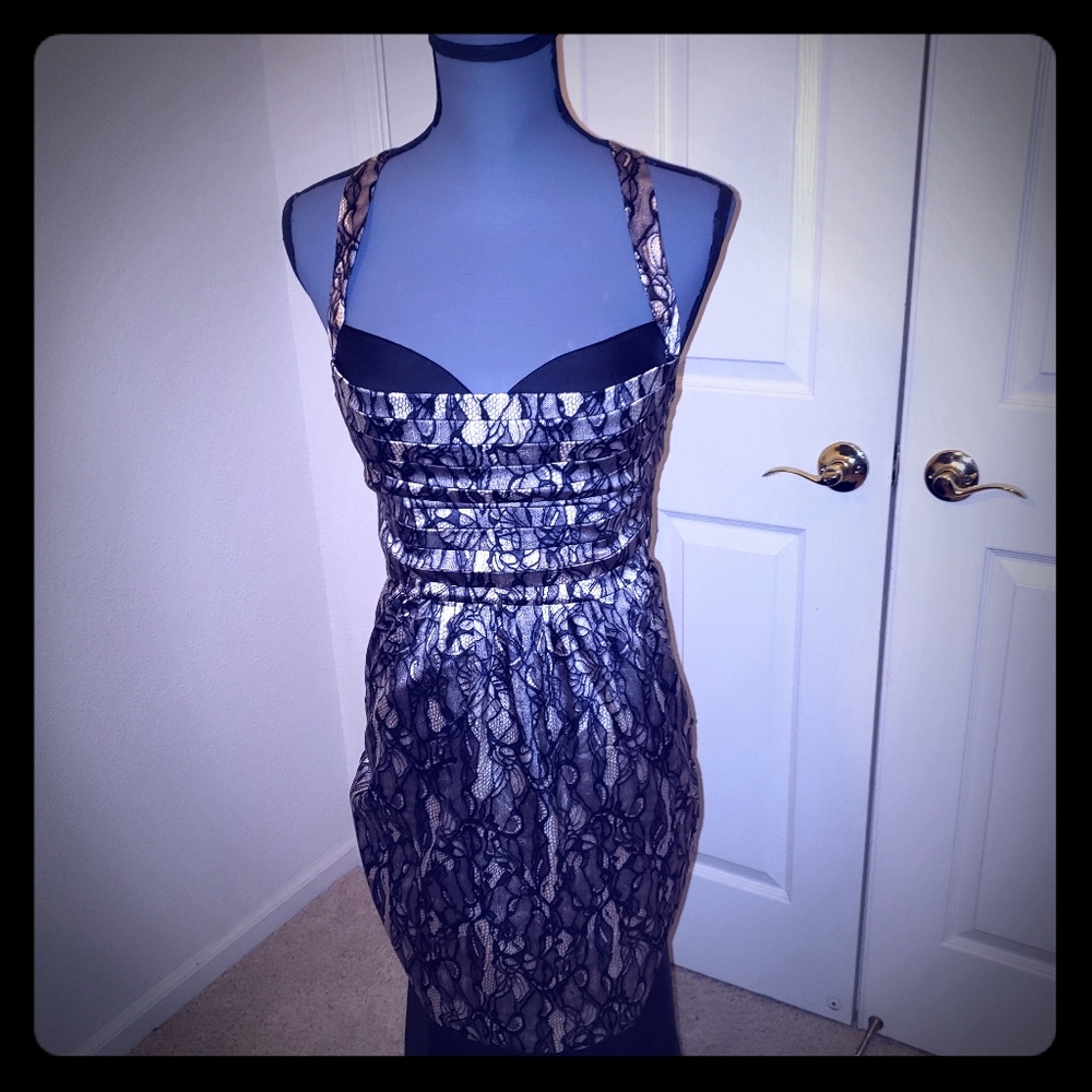 Bebe Peekaboo Lace Print Dress